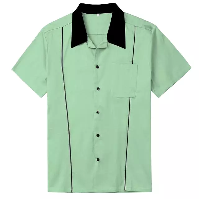 2022 Grey Brown Green Men Shirt Cotton Button Up Classic Retro Bowling Shirt short sleeve shirts