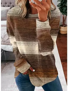 3D Printed Color Block Women's Sweatshirt Pullover