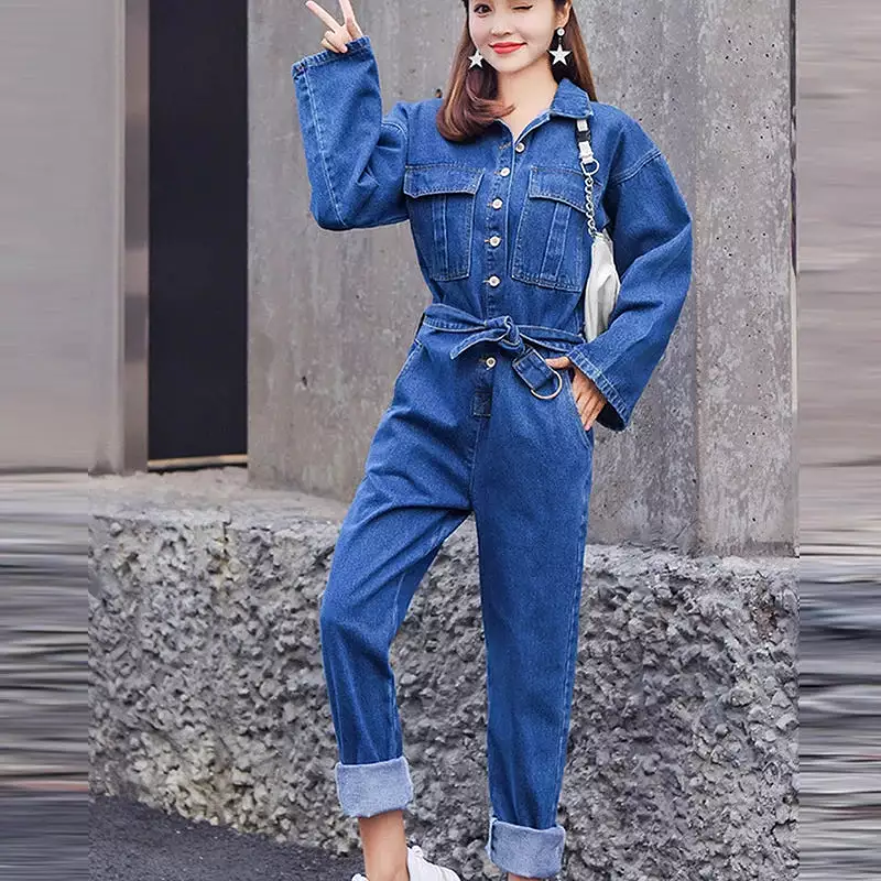 Ashore Shop Women's Retro Denim Jumpsuit High Waist Jeans Overalls