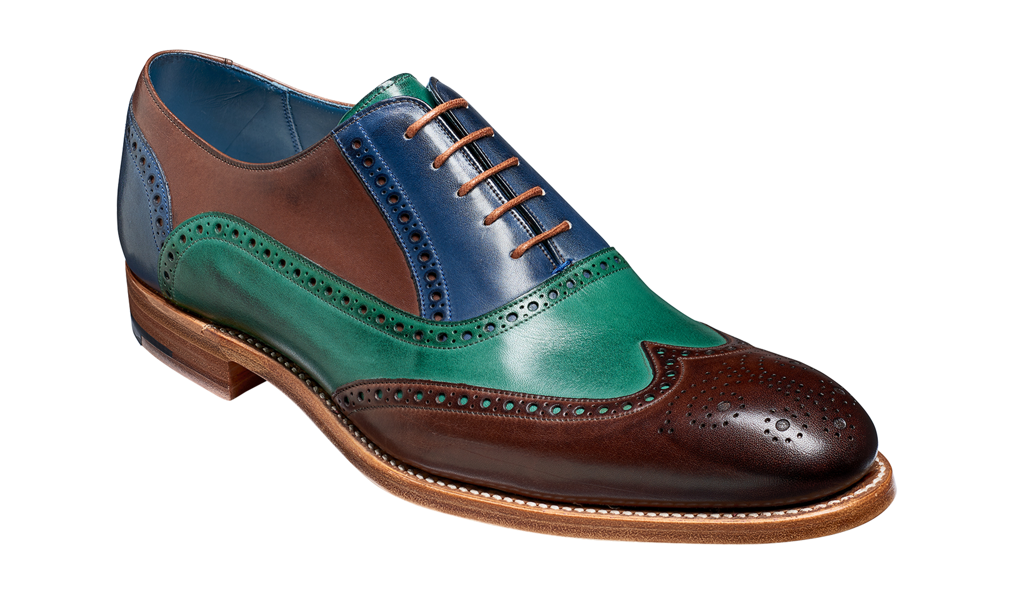 Barker Valiant Full Brogue Oxford Shoe - Ebony / Green / Blue Hand Painted