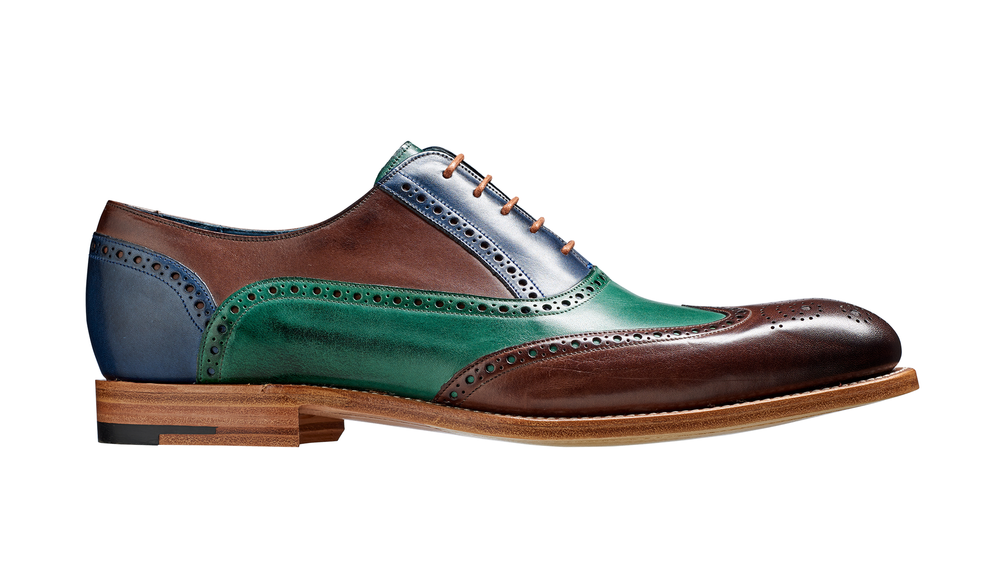 Barker Valiant Full Brogue Oxford Shoe - Ebony / Green / Blue Hand Painted