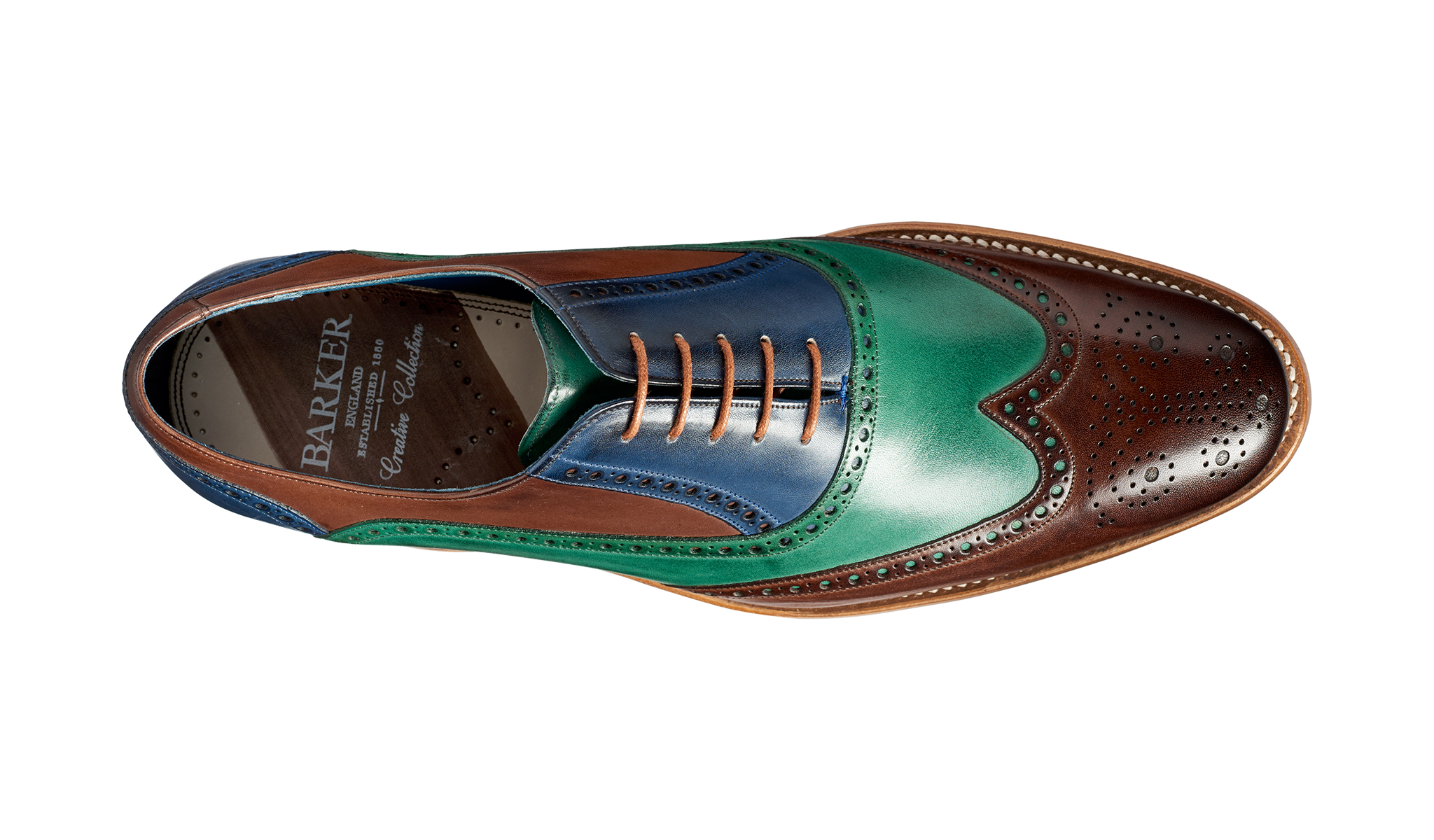 Barker Valiant Full Brogue Oxford Shoe - Ebony / Green / Blue Hand Painted