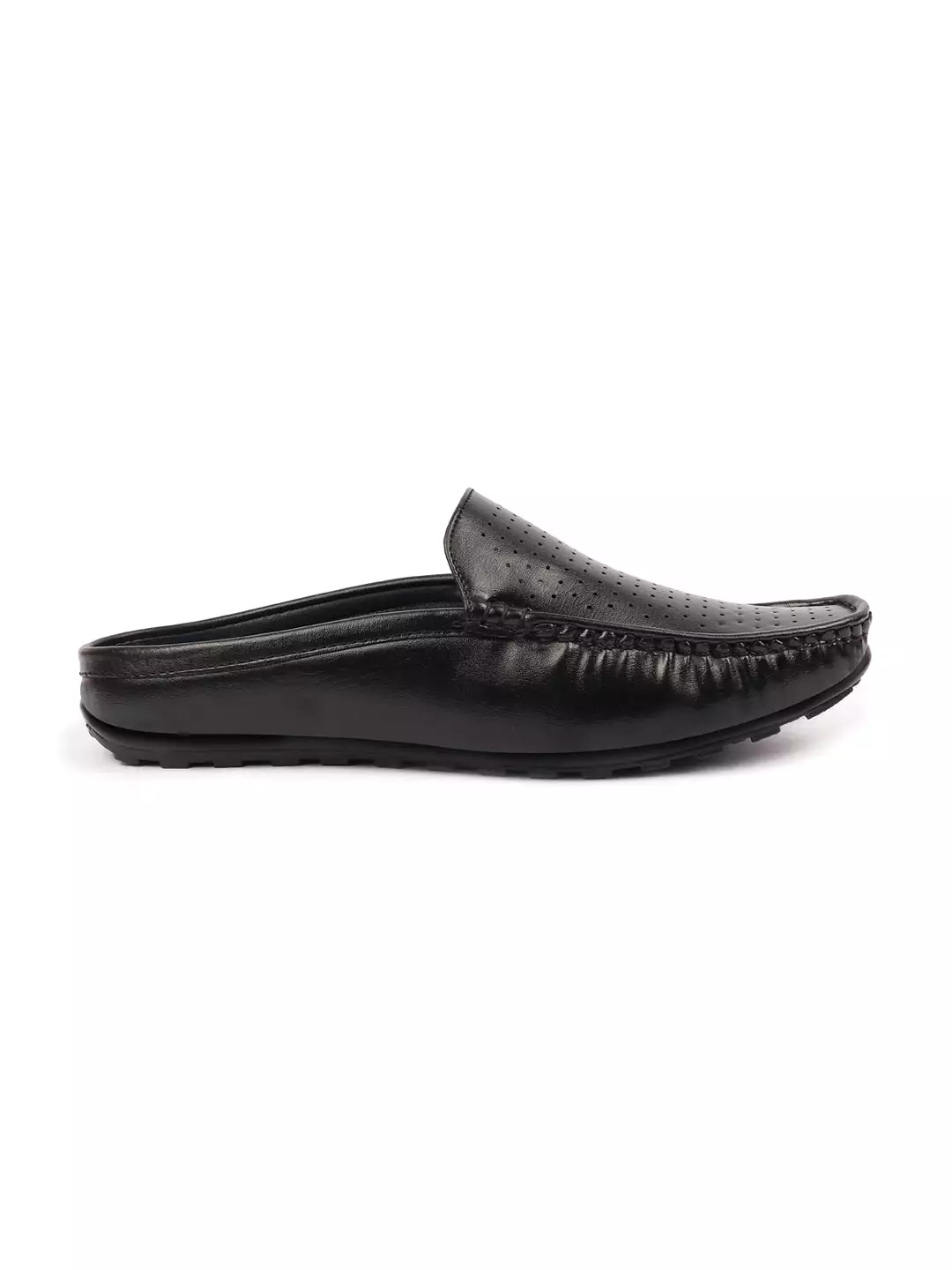 Basics Men Black Back Open Stitched Design Lightweight Ethnic Evening Wedding Slip On Mules