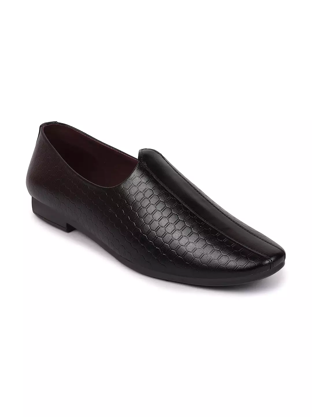 Basics Men Black Embossed Design Ethnic Slip On Juttis and Mojaris