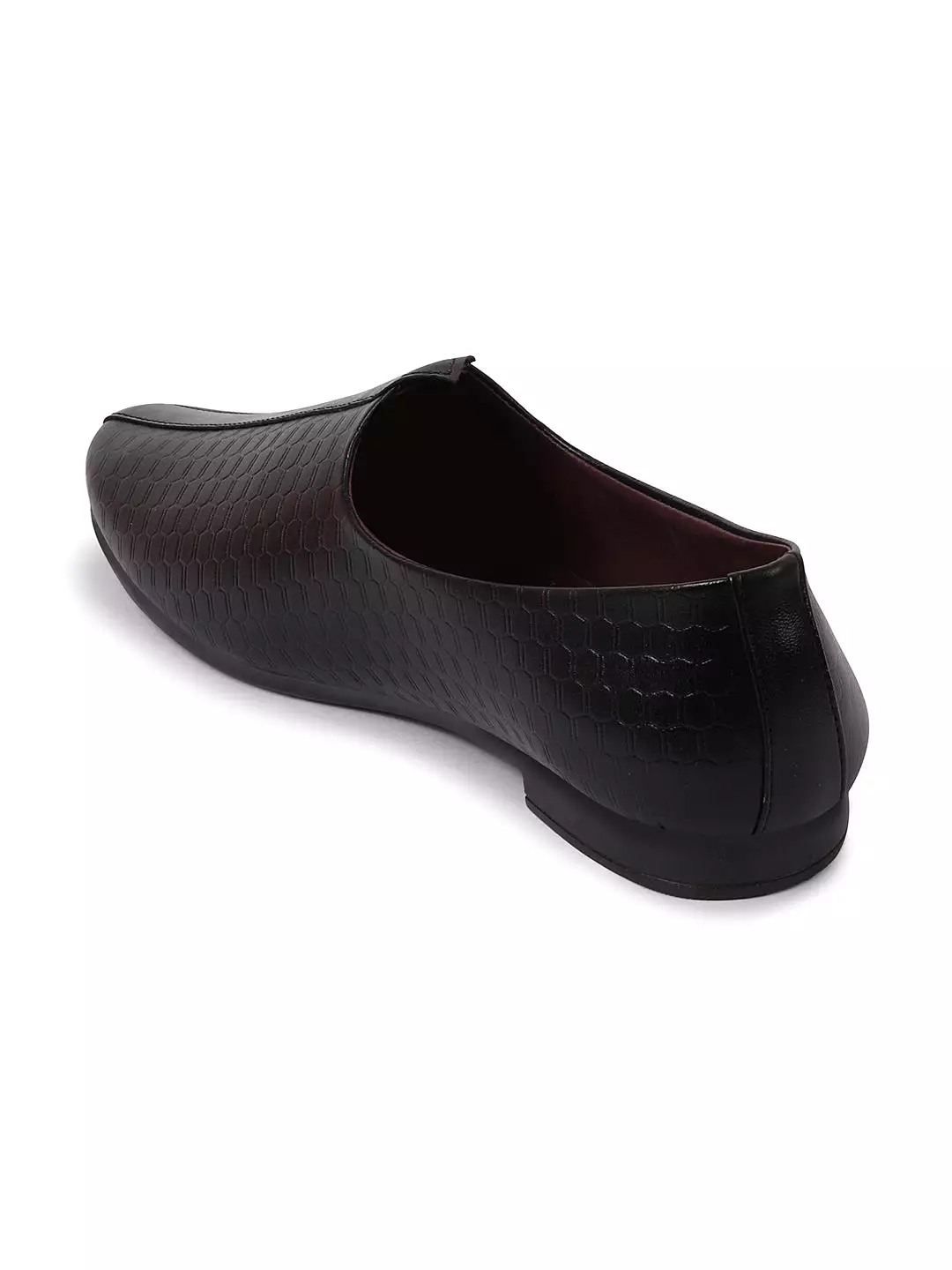 Basics Men Black Embossed Design Ethnic Slip On Juttis and Mojaris