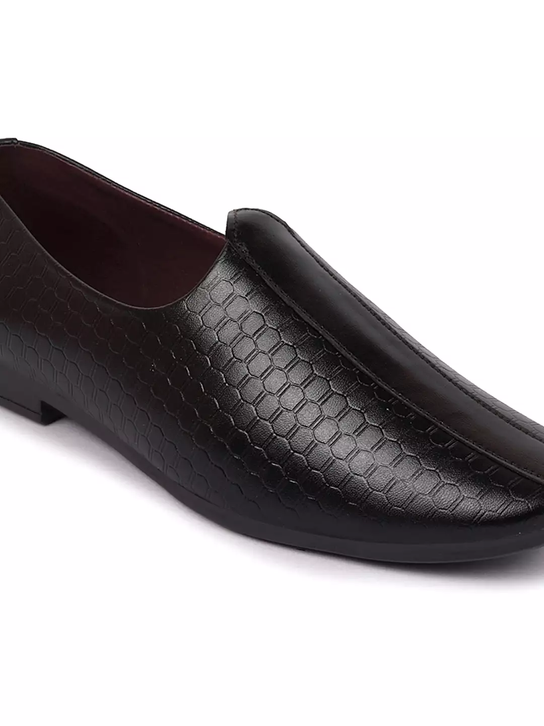 Basics Men Black Embossed Design Ethnic Slip On Juttis and Mojaris