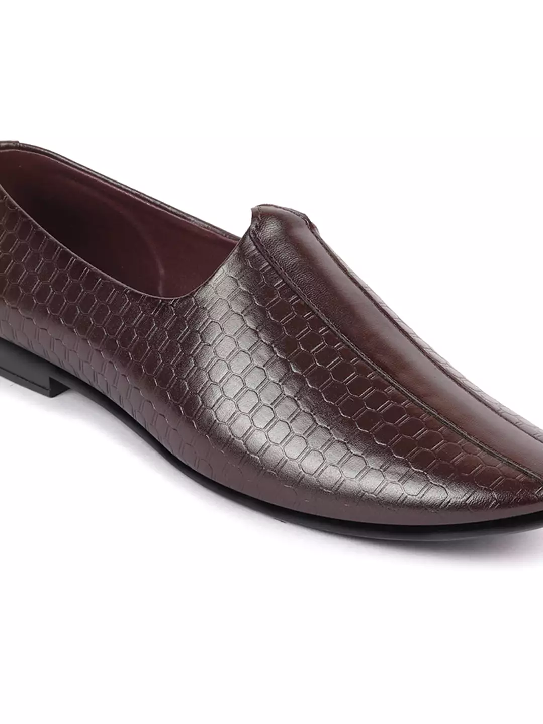 Basics Men Brown Embossed Design Ethnic Slip On Juttis and Mojaris