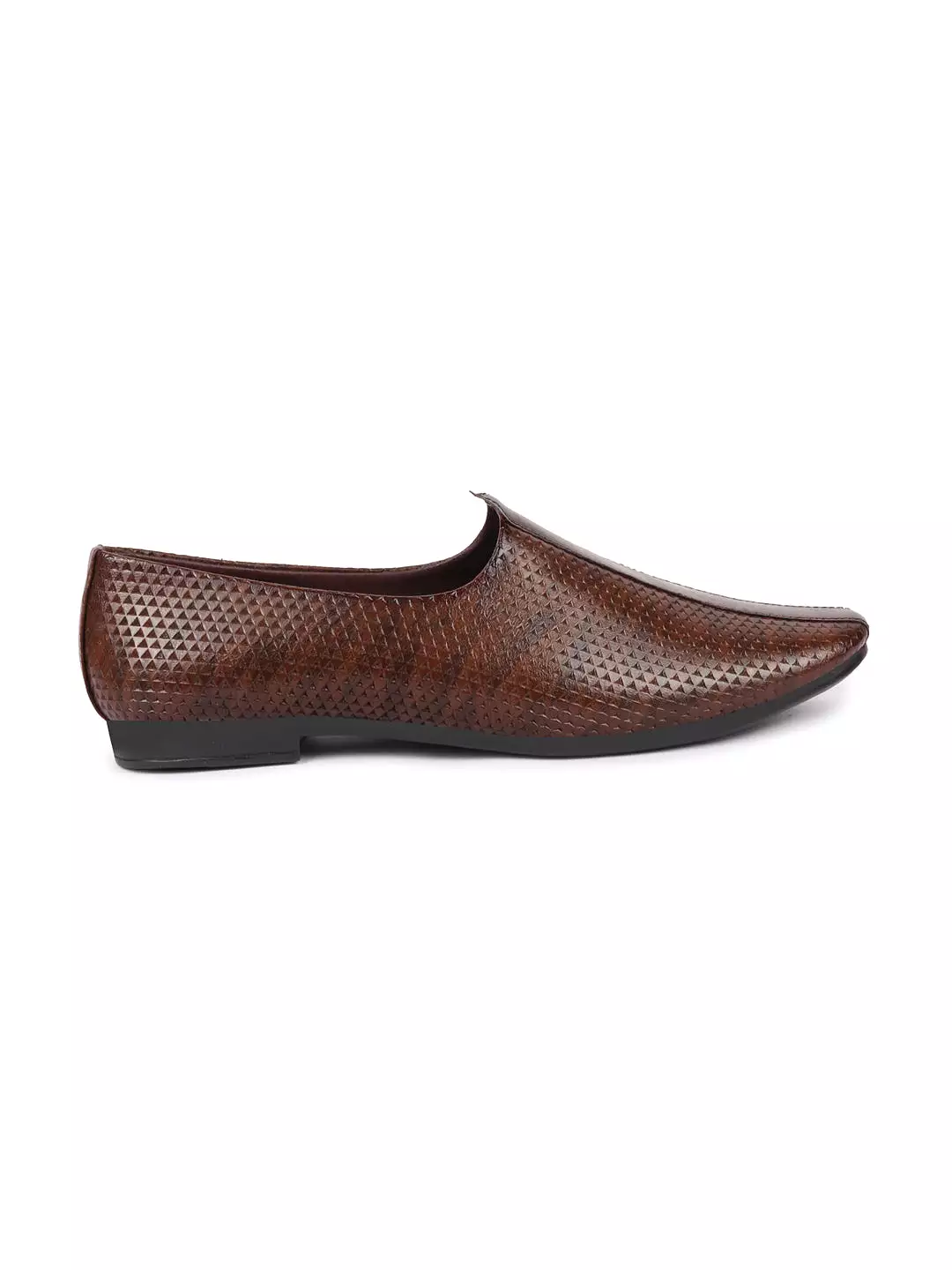 Basics Men Brown Textured Design Ethnic Juttis and Mojaris