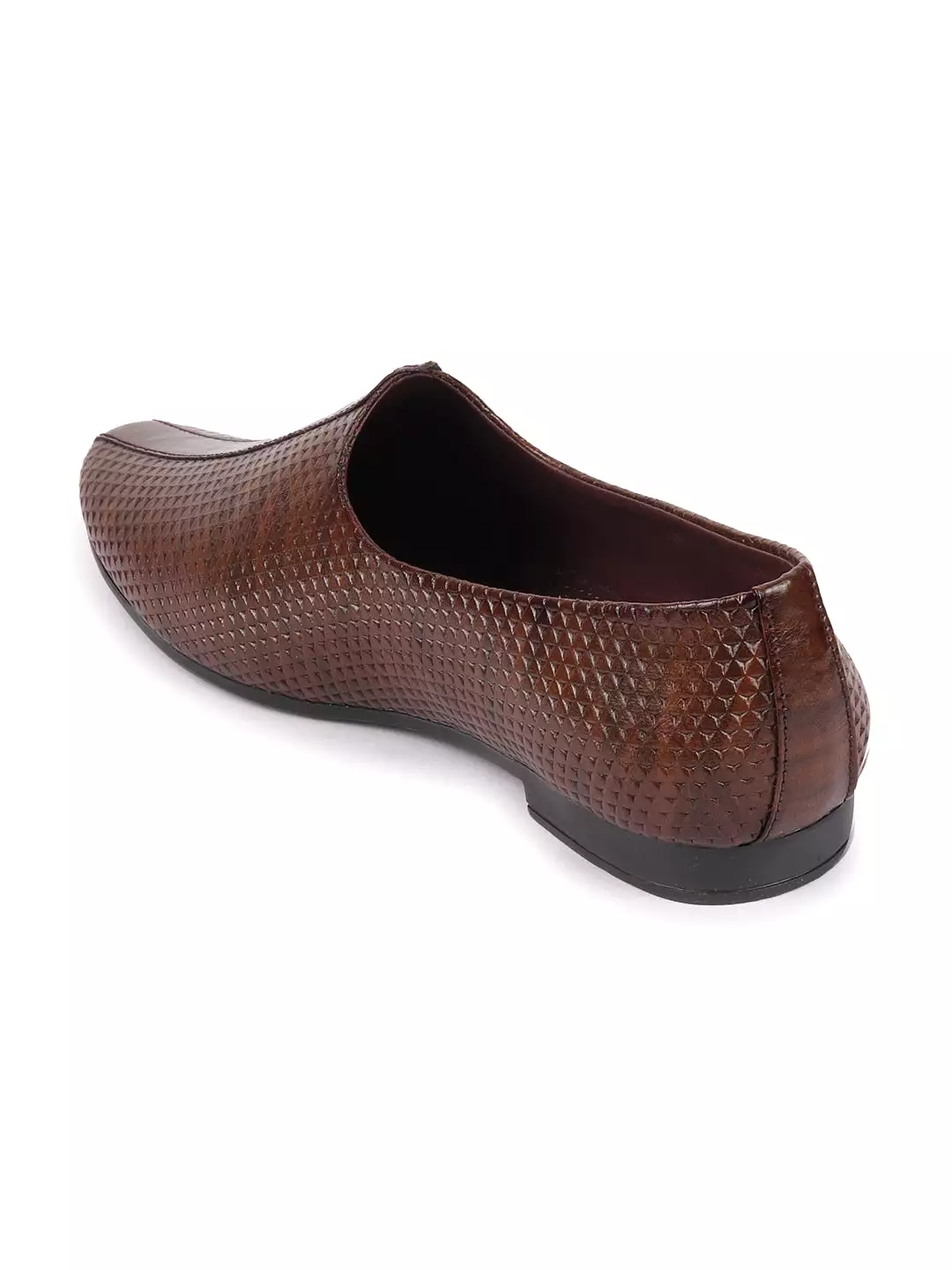 Basics Men Brown Textured Design Ethnic Juttis and Mojaris