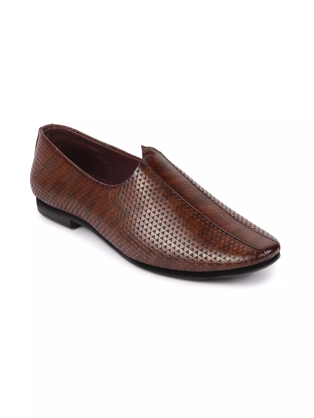 Basics Men Brown Textured Design Ethnic Juttis and Mojaris