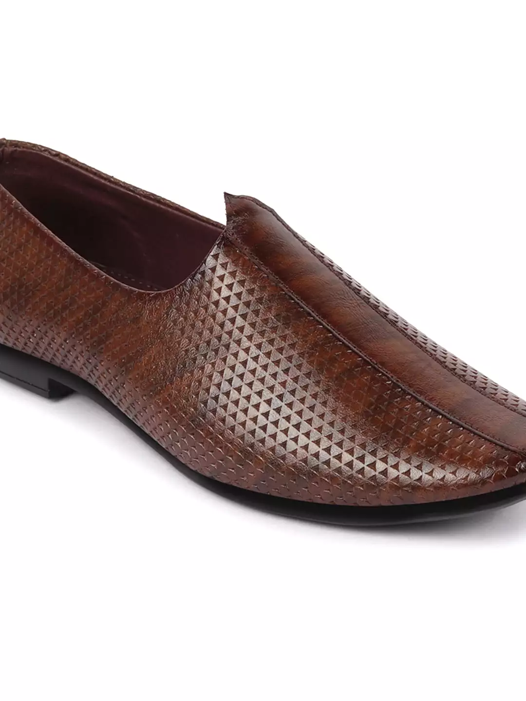 Basics Men Brown Textured Design Ethnic Juttis and Mojaris