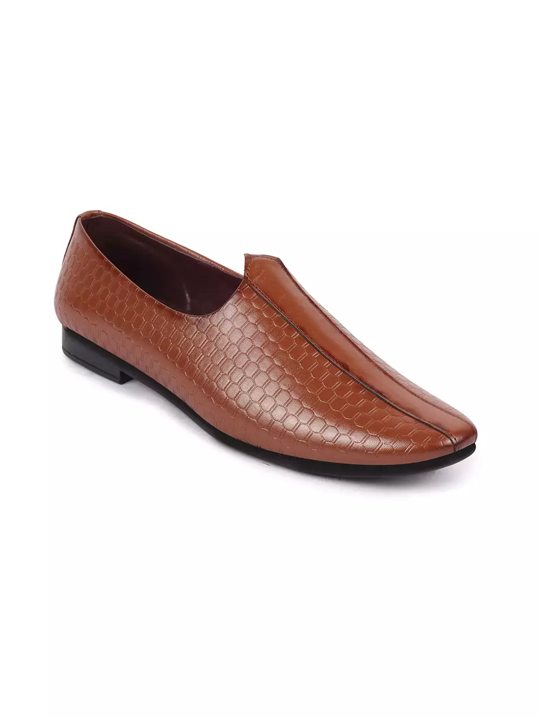 Basics Men Tan Embossed Design Ethnic Slip On Juttis and Mojaris