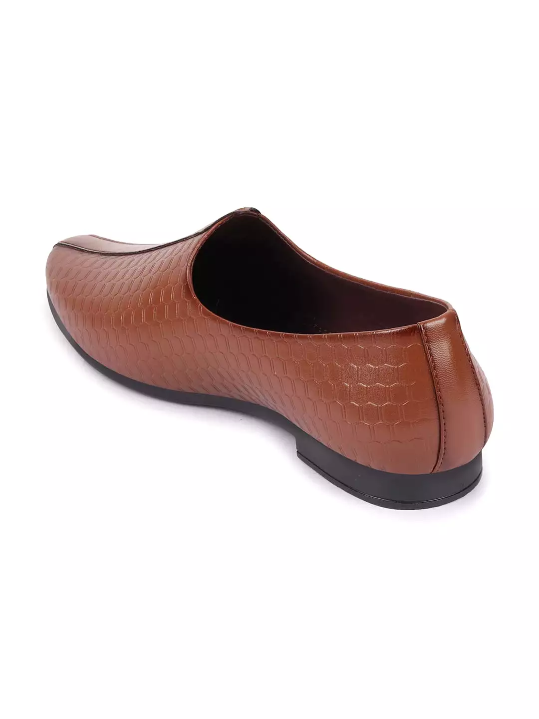 Basics Men Tan Embossed Design Ethnic Slip On Juttis and Mojaris