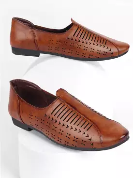 Basics Men Tan Laser Cut Design Stitched Ethnic Juttis and Mojaris