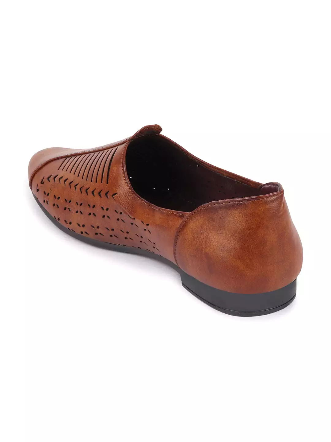 Basics Men Tan Laser Cut Design Stitched Ethnic Juttis and Mojaris