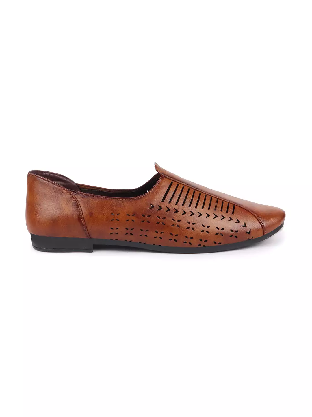 Basics Men Tan Laser Cut Design Stitched Ethnic Juttis and Mojaris