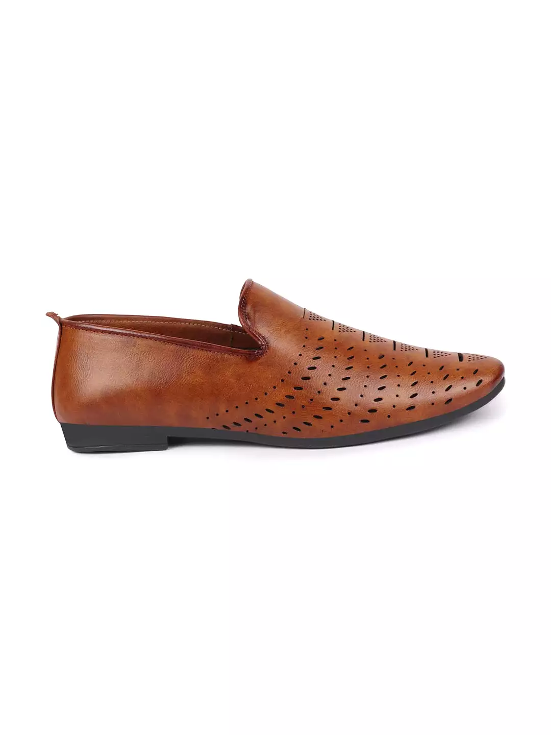 Basics Men Tan Perforated Ethnic Prom Slip On Juttis and Mojaris