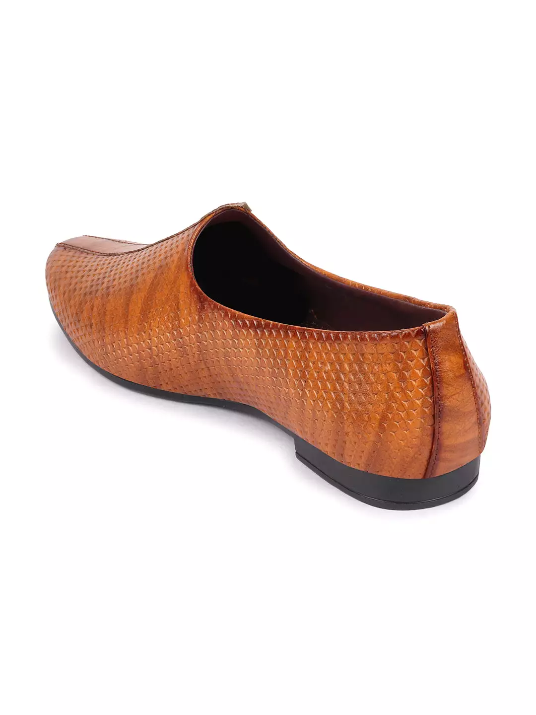 Basics Men Tan Textured Design Ethnic Juttis and Mojaris