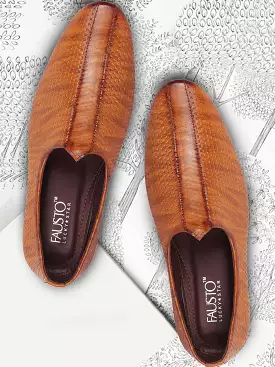 Basics Men Tan Textured Design Ethnic Juttis and Mojaris