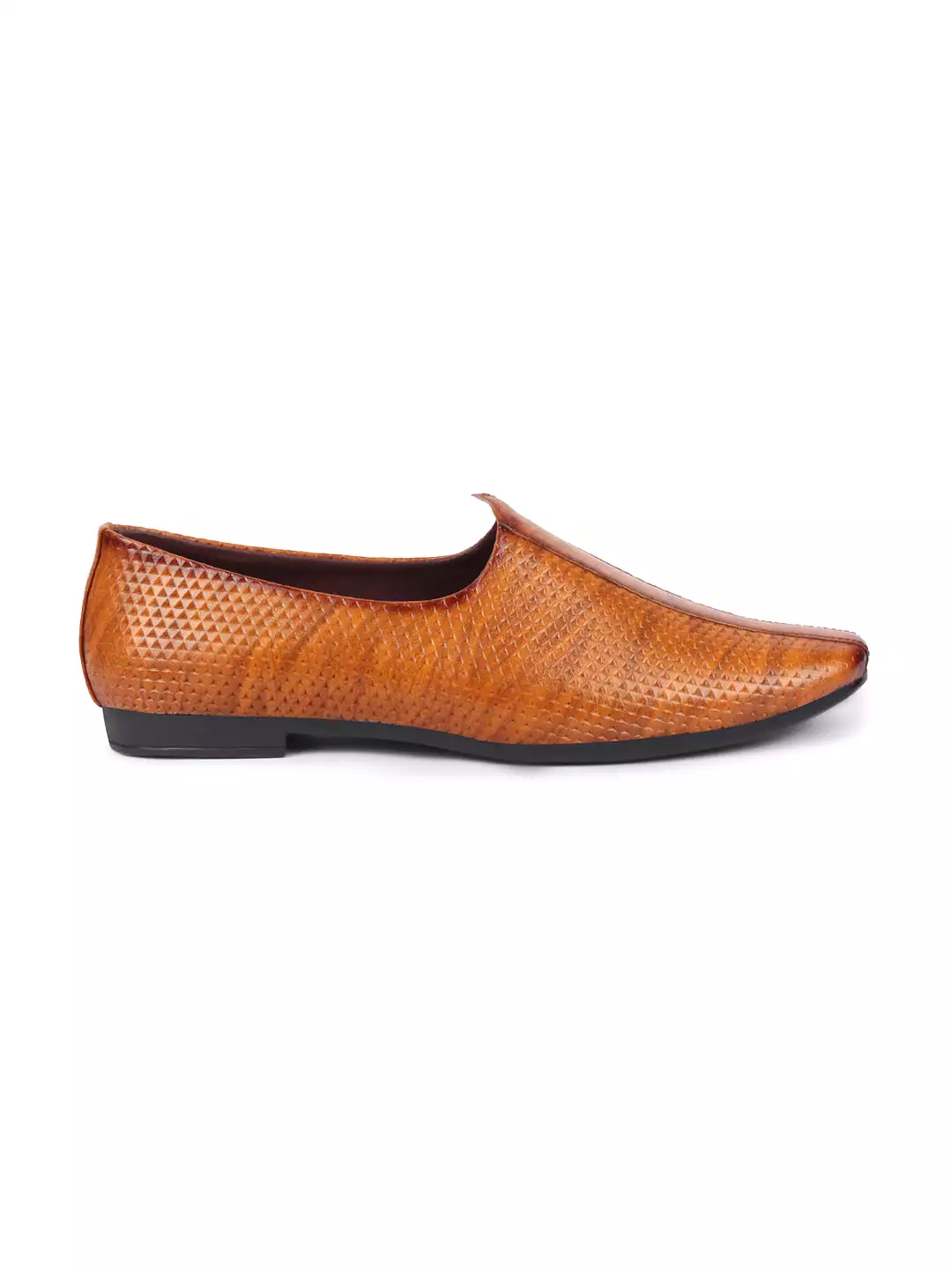 Basics Men Tan Textured Design Ethnic Juttis and Mojaris