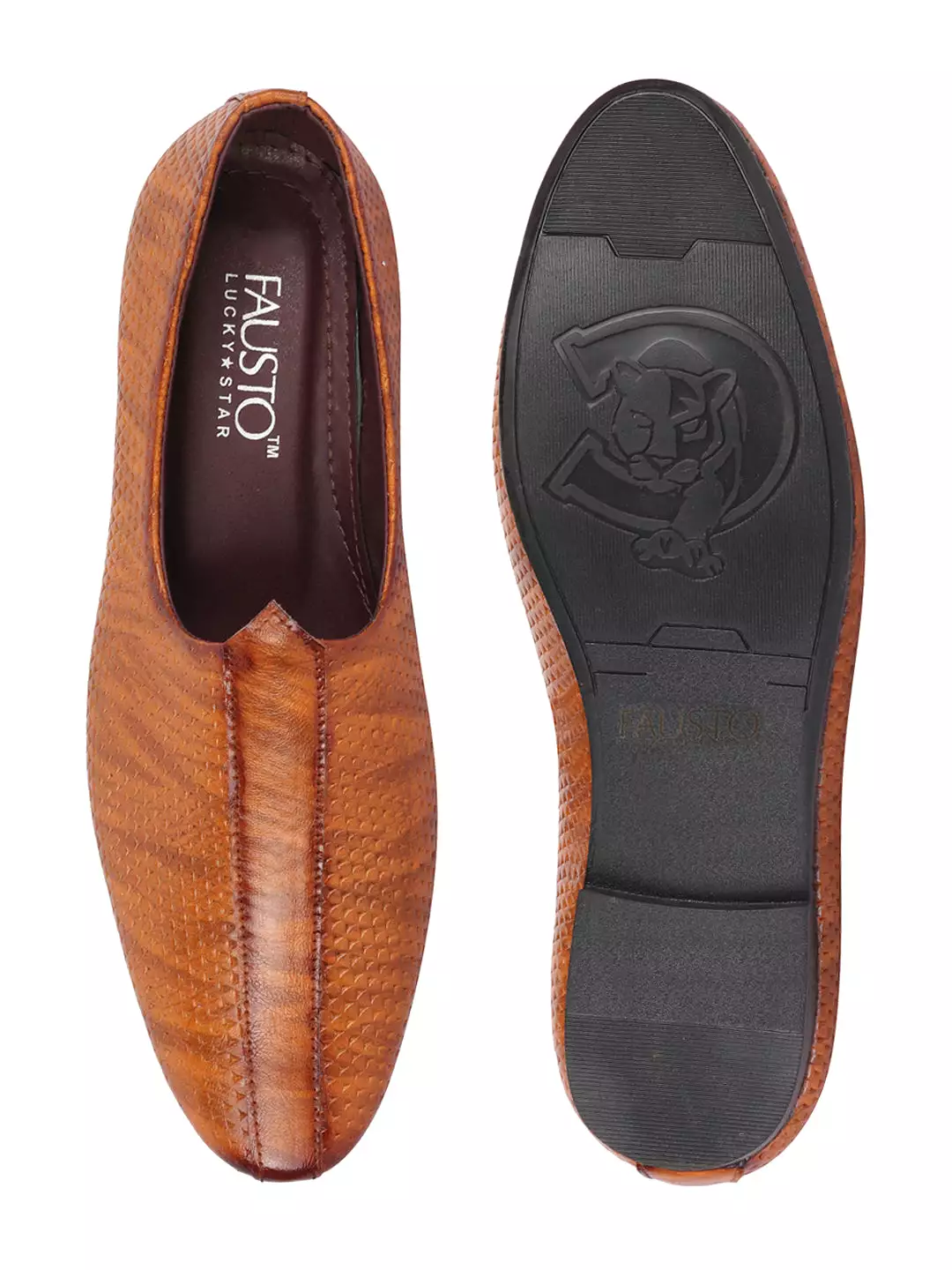 Basics Men Tan Textured Design Ethnic Juttis and Mojaris