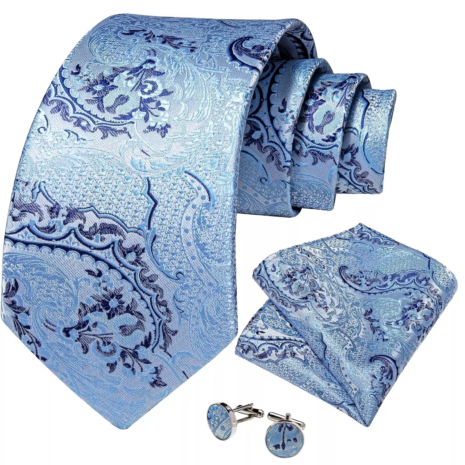 Blue Paisley Silk Necktie Set