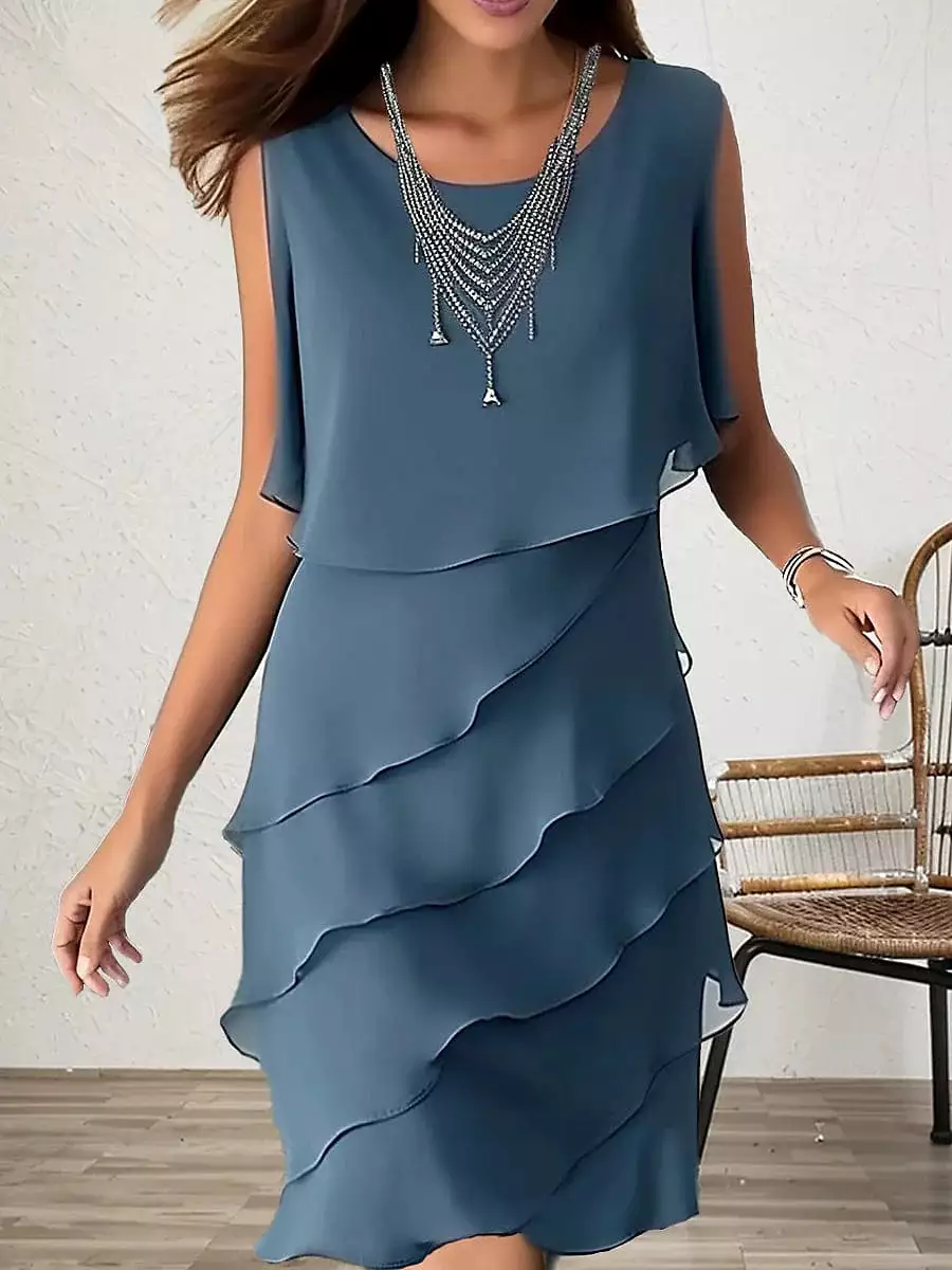 Blue Ruffle Sleeveless Midi Dress for Women