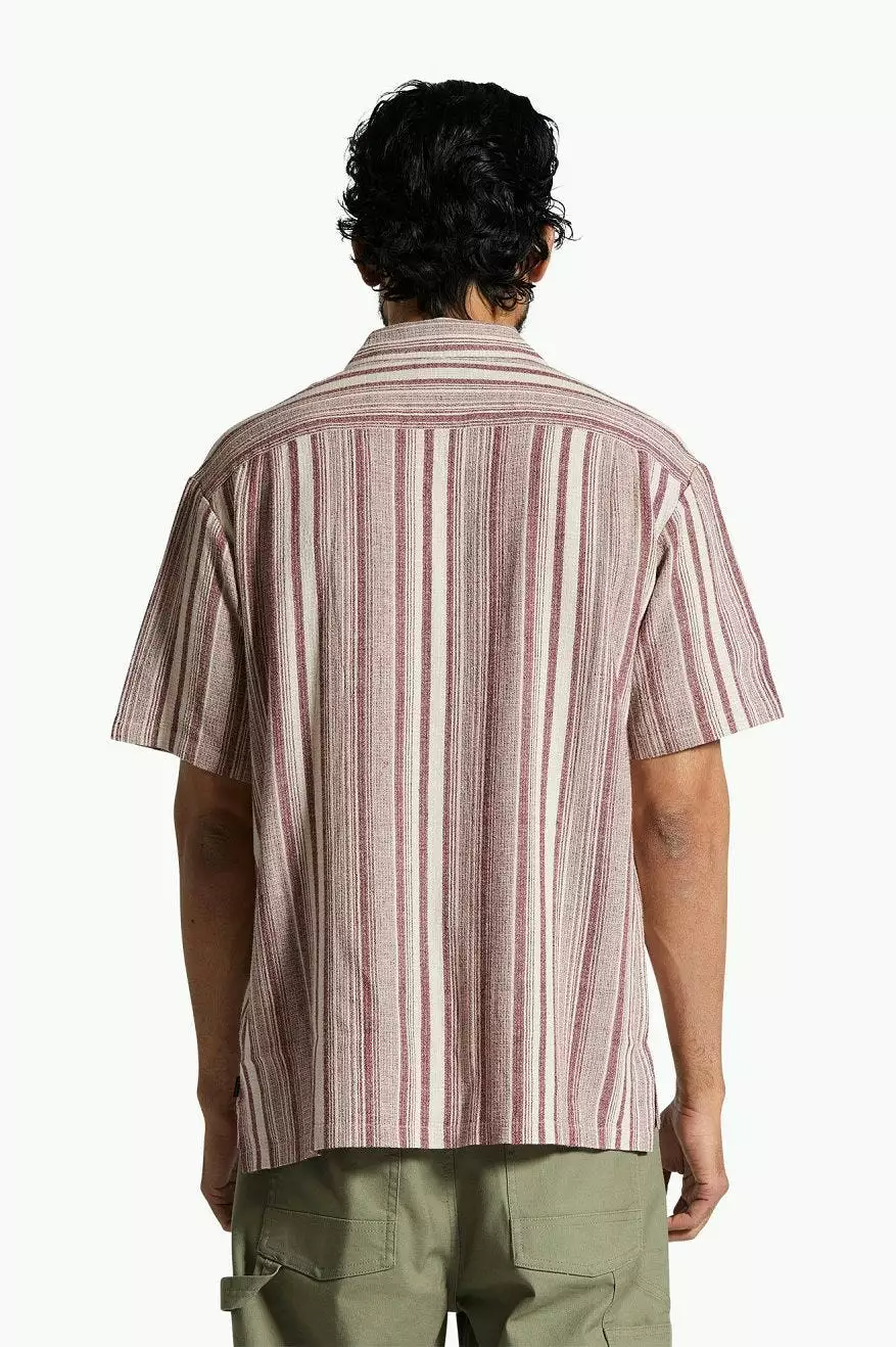 Bunker Seersucker S/S Camp Collar Woven Shirt - Cranberry Juice/Off White