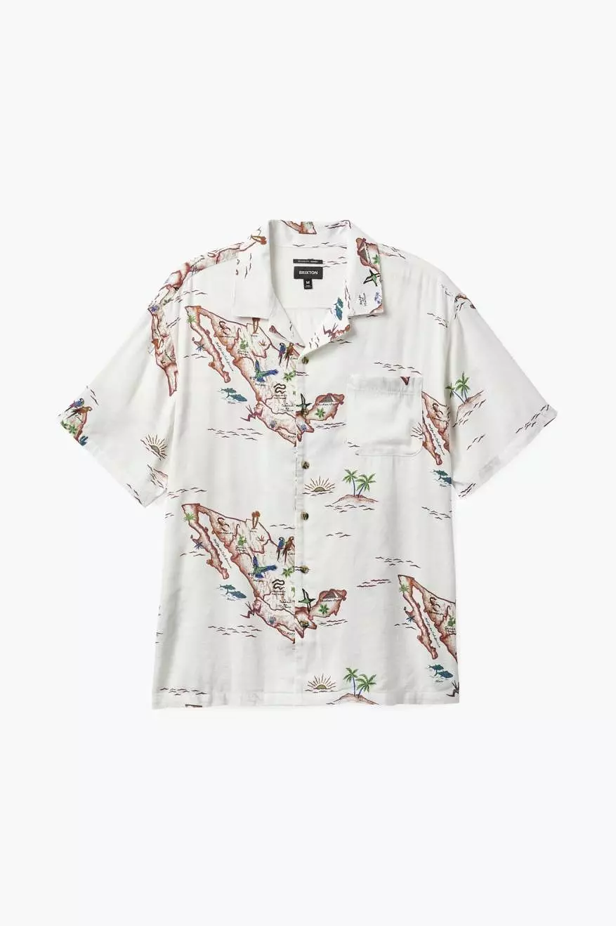 Bunker Slub S/S Camp Collar Woven Shirt - Off White/Map