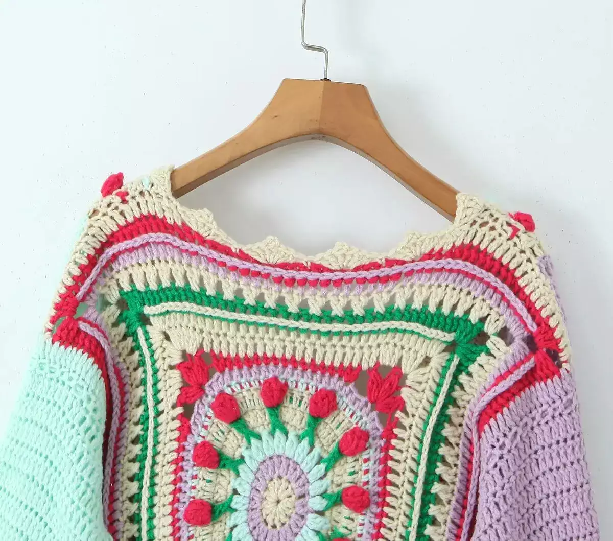 Casual Boho Beach Long Sleeve Spring Summer Ethnic Jumper Vintage Handmade Bohemian Cardigan Crochet Sweater Jacket Women Coat