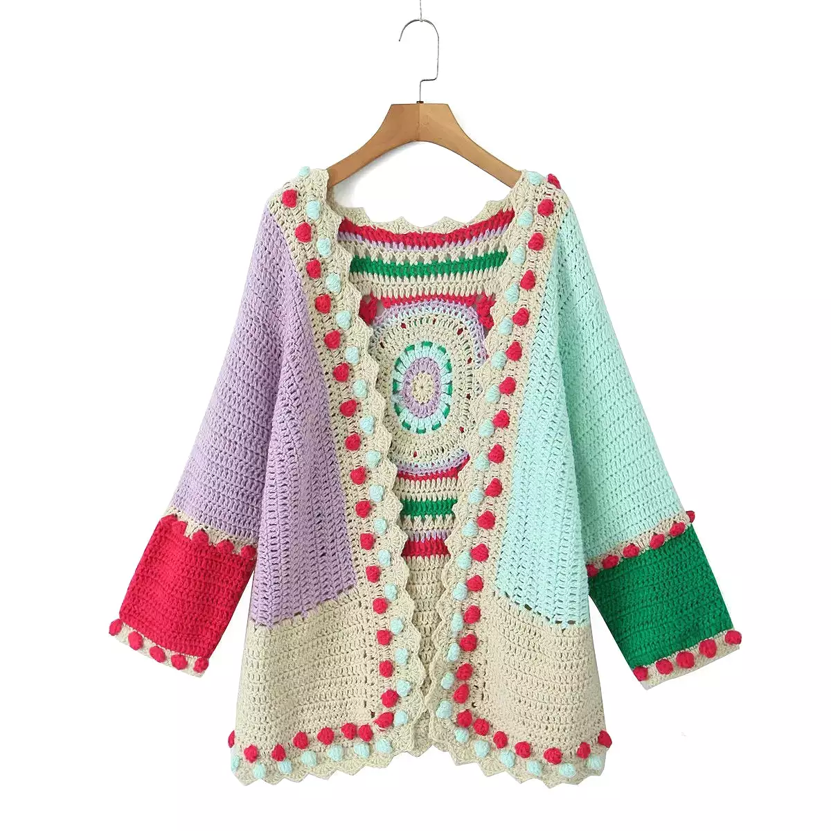 Casual Boho Beach Long Sleeve Spring Summer Ethnic Jumper Vintage Handmade Bohemian Cardigan Crochet Sweater Jacket Women Coat