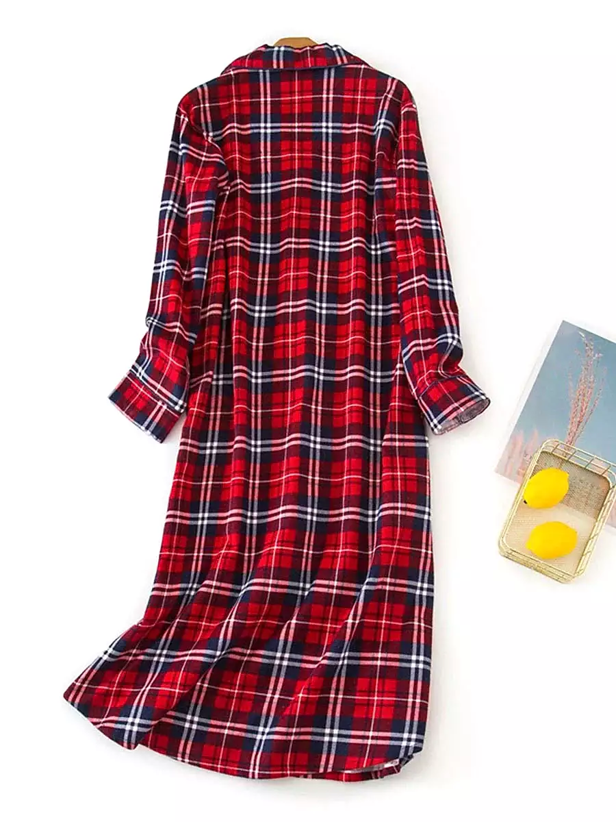 Comfortable Heart Grid/Plaid Nightgown Dress for Women