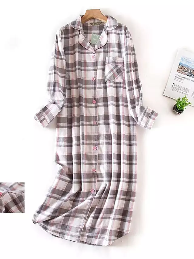 Comfortable Heart Grid/Plaid Nightgown Dress for Women