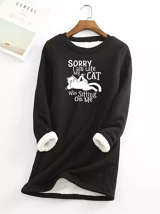 Cozy Cat Letter Sherpa Fleece Women's Sweatshirt