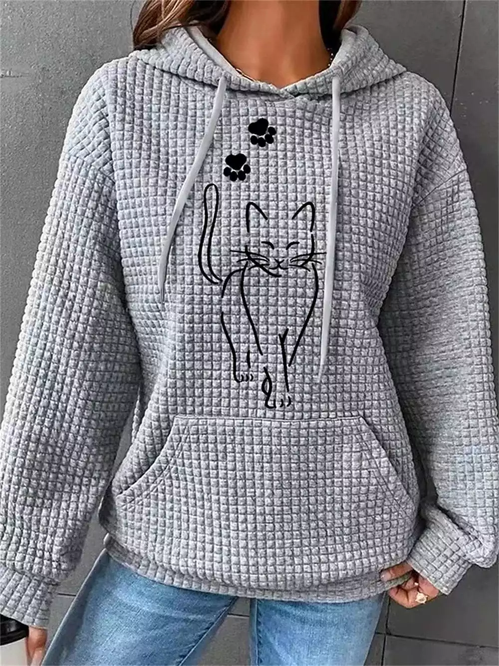 Cozy Cat Patterned Women's Oversized Hoodie Sweatshirt