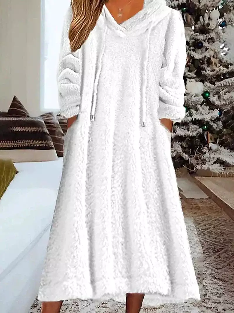 Cozy Coral Fleece Nightshirt Dress for Plus Size Women