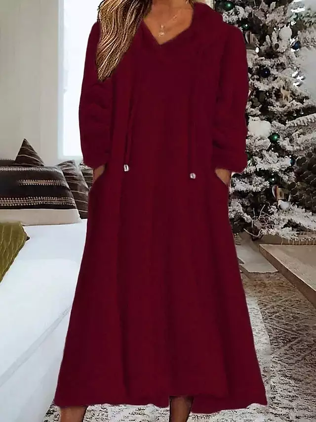 Cozy Coral Fleece Nightshirt Dress for Plus Size Women