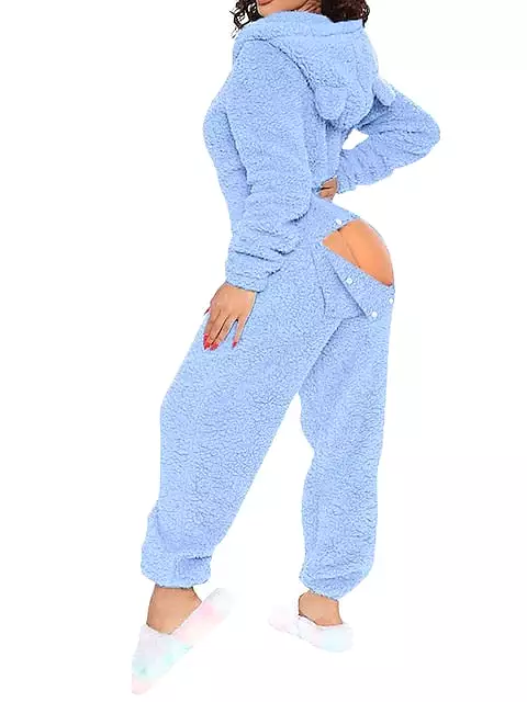 Cozy Women's Christmas Plush Onesie with Warm Hoodie and Long Sleeves