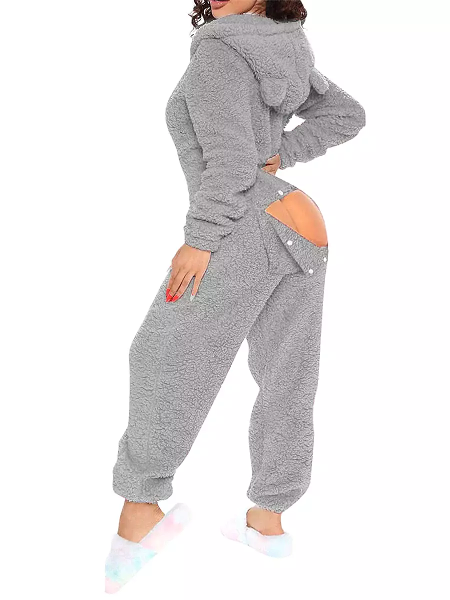 Cozy Women's Christmas Plush Onesie with Warm Hoodie and Long Sleeves