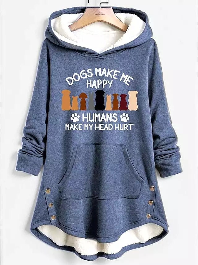 Cozy Women's Sherpa Fleece-Lined Hoodie with Dog Print