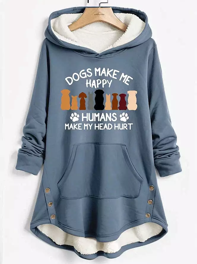 Cozy Women's Sherpa Fleece-Lined Hoodie with Dog Print