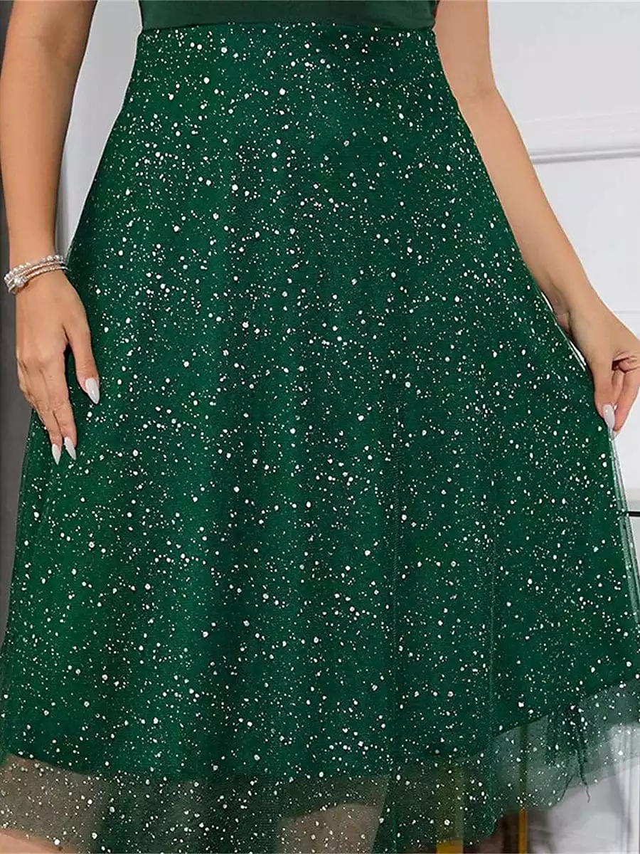 Dark Green and Purple Polka Dot Mesh Party Dress for Plus Size Women