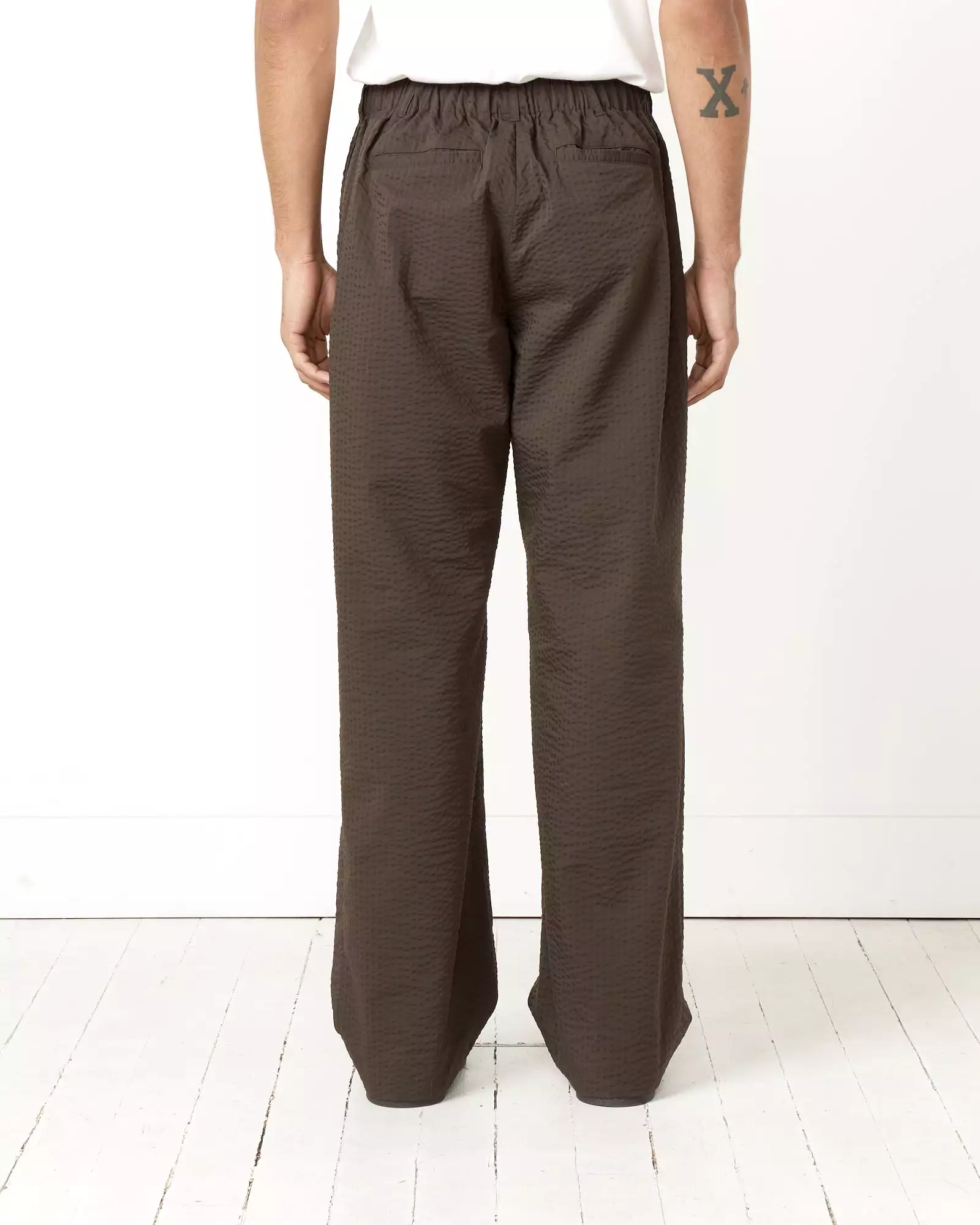 Drape Trouser Striped Seersucker in Green/Brown