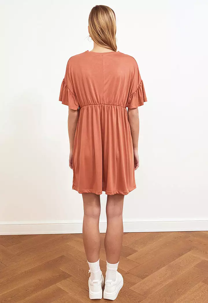 Drop Shoulder Gathered Waist Dress