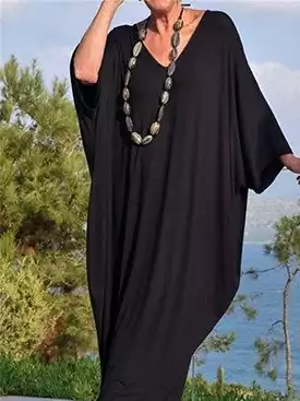 Elegant Black Kaftan Dress for Women - Versatile and Comfortable Option for Any Occasion