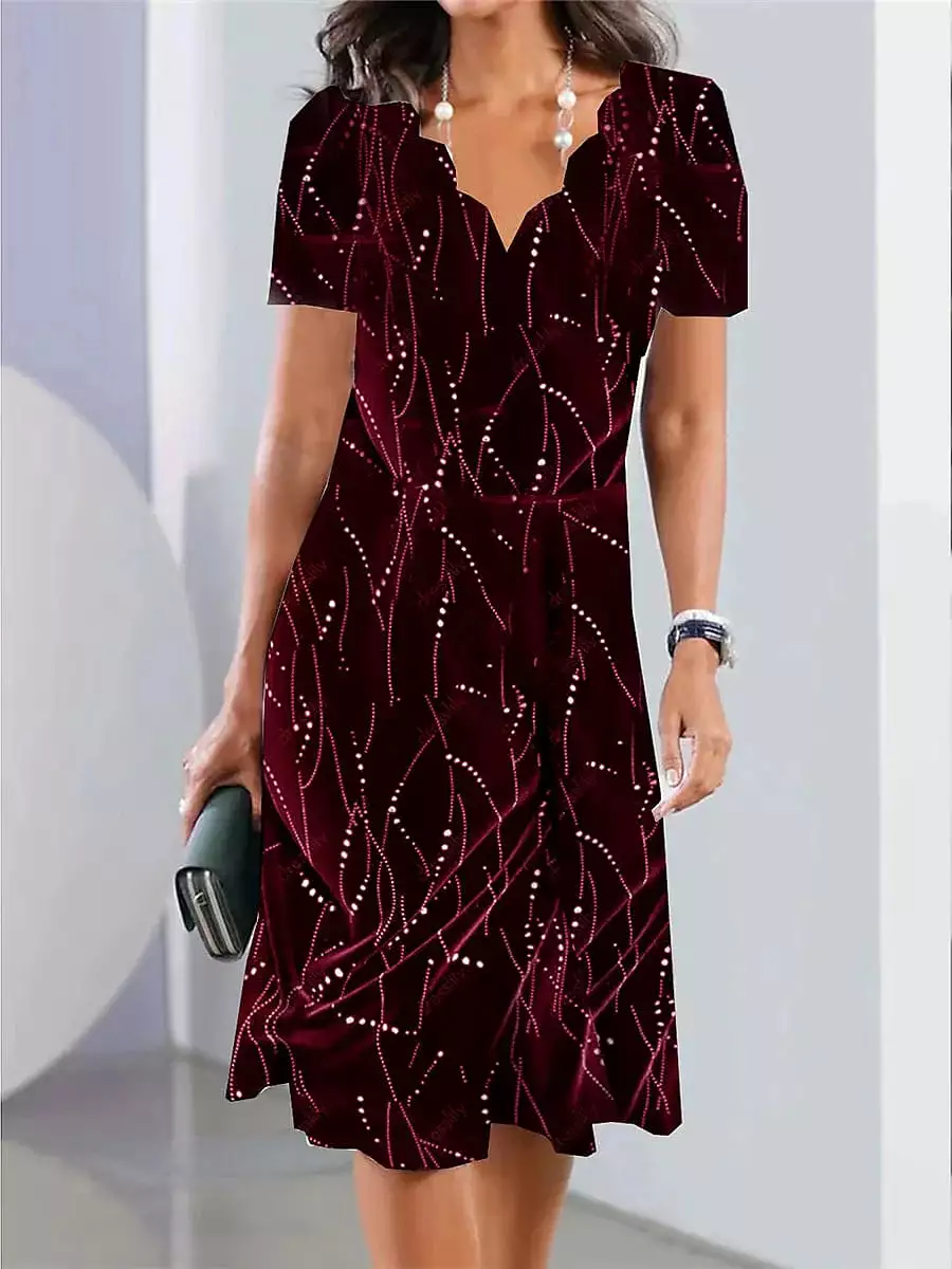 Elegant Butterfly Print Midi Dress for Women - Long Sleeve Scalloped Neck Loose Fit