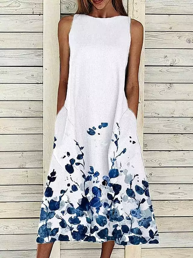 Elegant Floral Print Sleeveless Midi Shift Dress for Women