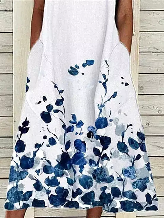 Elegant Floral Print Sleeveless Midi Shift Dress for Women