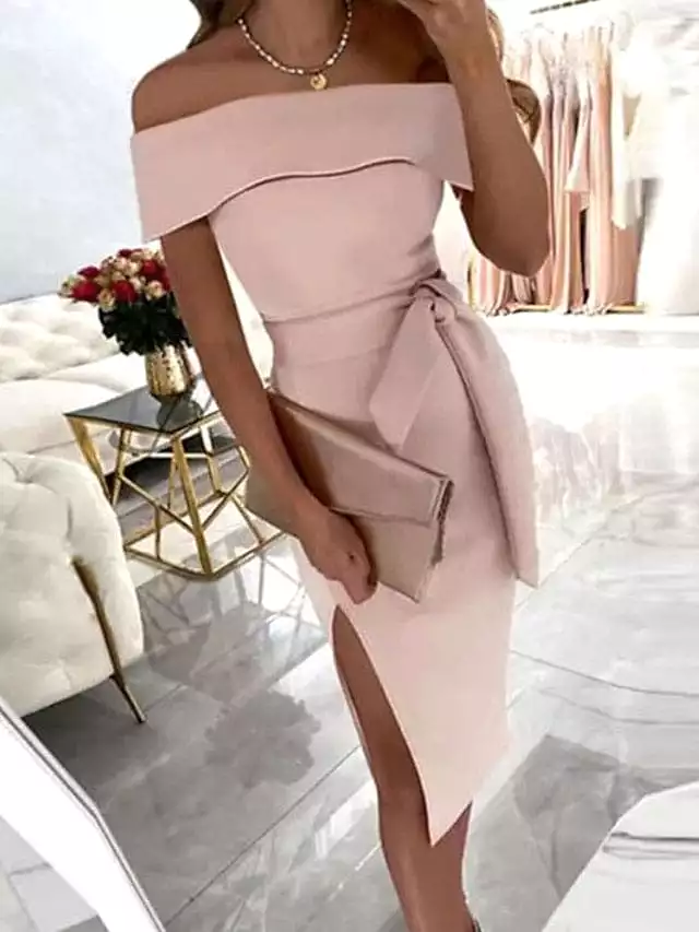 Elegant Off-Shoulder Midi Party Dress for Women