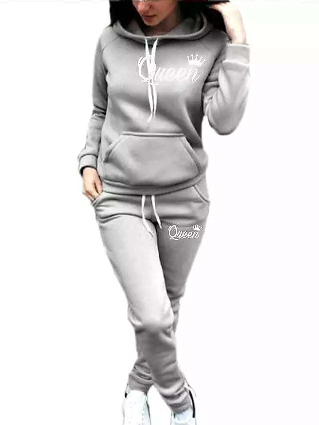 Elegant Women's Round Neck Hoodie Tracksuit Pants Set for Fall & Winter